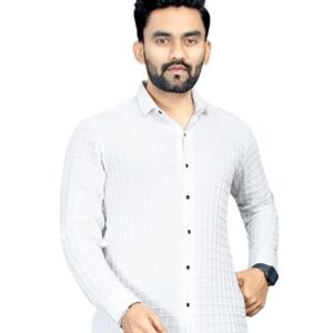 FABRIPPLE Men’s Casual Shirt for Office, Party Slim Fit, Full Sleeve, Stylish Design, Breathable Fabric, Trendy Look for All Seasons (in, Alpha, L, Regular, White)