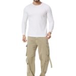 pby Men's Cargo Pants, Beige, Regular Fit, Multiple Utility Pockets, Cotton, Tactical Streetwear (in, Numeric, 28, Regular, Standard, Beige)