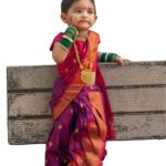 ASHMIKA Nauvari Saree for Girls, Ready to Wear, Marathi Maharashtrian Traditional Saree, Festival Outfit For School Programs, with Stitched Blouse (2 & 3 Years) (Purple)
