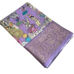 SATIKA VASTRAM Kalamkari Tussar Silk Saree Floral Print Zari Weaving Border Designer Pallu Attach Blouse Piece (Lavender)