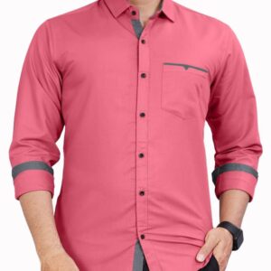 CB-COLEBROOK Men Regular Fit Solid Spread Collar Cotton Casual Shirt (X-Large, Dark Pink)