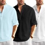 Cotton Blend Solid Regular Fit Dress Shirt (KURTA1600_Triple_Aqua-Black-White_2XL