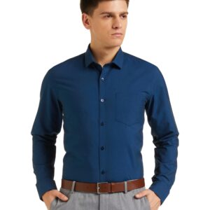 Amazon Brand - Symbol Men's Cotton Rich Formal Shirt | Plain | Full Sleeve - Regular Fit (Available in Plus Size) (Navy_44)