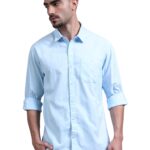 OXY-GENTZ Men's Cotton Casual Shirt | Regular Fit | Light Blue with White Stripes | Full Sleeves | Button-Down | Office & Casual Wear | Breathable Soft Fabric