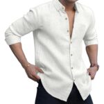 Men's Solid Linen Cotton Shirt | Casual | Plain | Full Sleeve | Summer-Regular Fit| Men Stylish Shirt | Everyday Formal Wear (in, Alpha, M, Regular, White)