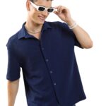Highlander Men's Solid Loose Fit Shirt (HLZS000149_Navy