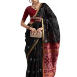 Pandadi Saree Women's Art Silk Patola Woven Zari Work Black Saree With Unstitched Blouse Piece.