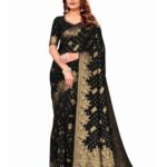PRIJARI Women's Pure Kanjivaram Silk Saree Banarasi Silk Saree With Blouse Piece (RASHMIKA BLACK)