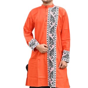 Pure Cotton Stylish Kurta for Men (Medium, Orange)