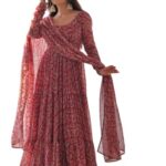 Fusionic Maroon Printed Chudidar Sleeve Gown Set