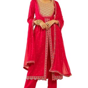 Soch Womens Fuchsia Rayon Slub Embroidered Suit Set with Dupatta(EWA3CD20279A)