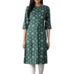 W Green Floral Printed Regular Kurta for Women