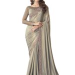AKHILAM Women's Satin Silk Embellished Designer Saree With Blouse Piece (Metallic_SILVER27011_TFH)
