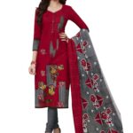 Miraan Cotton Printed Readymade Salwar Suit For Women(MIRAANBAND1910XL, X-Large, Red)