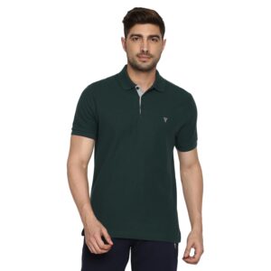 Van Heusen Men Cotton Athleisure Ultra Soft Regular Fit Polo T Shirt-Short Sleeve,Textured_60033_Pine Green_S