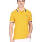 Mens Cotton Hs Polo Neck Regular Fit T-Shirts (Ustshf0087_Mustard_Large)