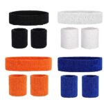 CARE N TOUCH Gym Wristband & Headband Combo (Set of 4 Colour) for Men and Women - Sports Wristband & Headband for Workout & Running, Breathable, (Blue, Black, White & Orange)