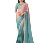 AKHILAM Women's Peach Pure Chiffon Embellished Saree With Unstitched Blouse (SNDLWOD1311_TFH)