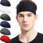 Workout Sweat Bands Headbands for Men Women Sport Non-Slip Head Band, Moisture Wicking Hairband, Long Hair, Quick Dry, Running, Yoga, Hiking, Tennis, Exercise Fitness Gym Pack of 6