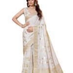 Floral Print Viscose With Unstitched Blouse Piece - White