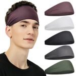 Sports Headbands for Men (5 Pack),Moisture Wicking Workout Headband, Sweatband Headbands for Running,Cycling,Football,Yoga,Hairband for Women and Men (White, Brown, Dark Gray, Black, Green)