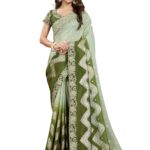 TRENDMALLS Women's Jacquard Silk Embroidery Saree with Unstitched Blouse Piece (K1107-Green-)