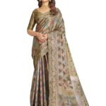 Women's Banarasi Silk Jacquard Zari Work Saree with Unstitched blouse Piece (4241S6684_Grey)