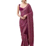 TRENDMALLS Women's Vichitra Silk Embroidery, Siroski Work Saree with Unstitch Blouse Piece (K1088-Pink)