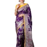 SIRIL Women's Kanjivaram Silk Saree Pure Silk Banarasi Saree with Unstitched blouse Piece (3800S305_Purple)