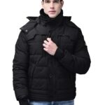 Woodland Men’s Black Quilted Hooded | Lightweight Insulated Winter with Detachable Hood, Full Zip & Button Placket | Casual Cold Weather Coat with Multiple Pockets | XL | Black