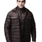 Woods Men’s Dark Brown Solid Shirt Collar Double-Layer Quilted Nylon Winter Coat with Front Button Closure, Zip-Up Inner Layer, Flap Pockets | L | Dbrown