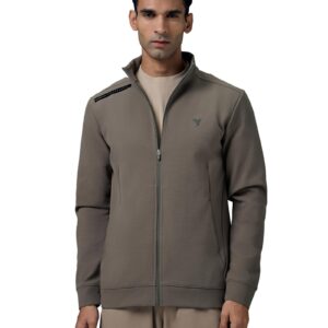 TECHNOSPORT Men's Regular Fit Solid Mock Collar Jacket With Elasto Plus for Sports, Gym & Regular Use - (MJPM85SKO_Smokey Olive_XL)