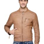Teakwood Genuine Leather Fashion Biker Jacket For Men(Tan Brown)